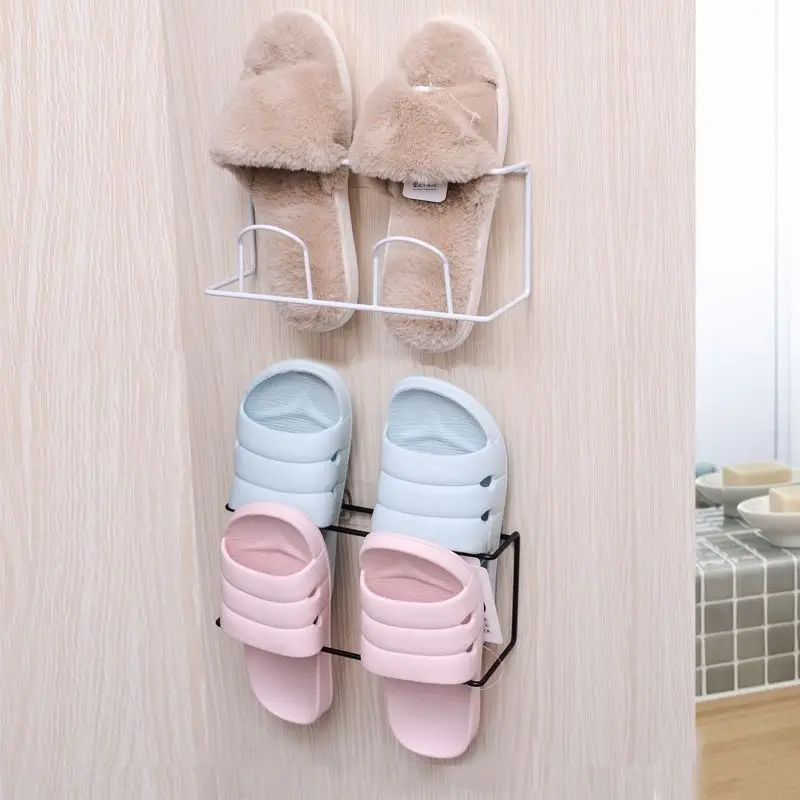 Настенный держатель для обуви двухслойный органайзер металлическая полка