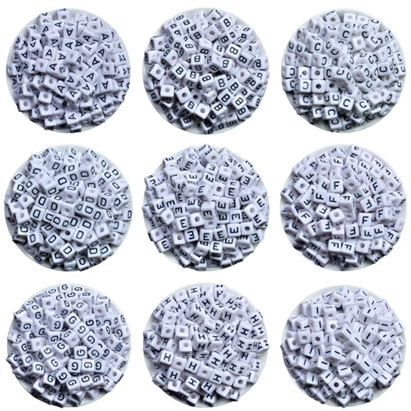 

50PCS White Square English letters F Alphabet Acrylic Beads For Jewelry Making DIY Bracelets Supplies 10mm Optional letters