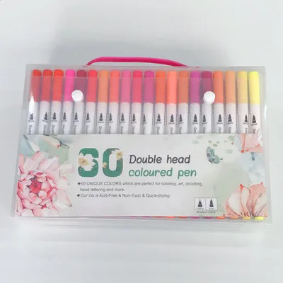 60 Colors 100 цветов двойной кончик кисти маркер акварельные ручки тонкая подводка и кисть Рисование Живопись канцелярские принадлежности для окраски манга каллиграфии - Цвет: 60 Colors