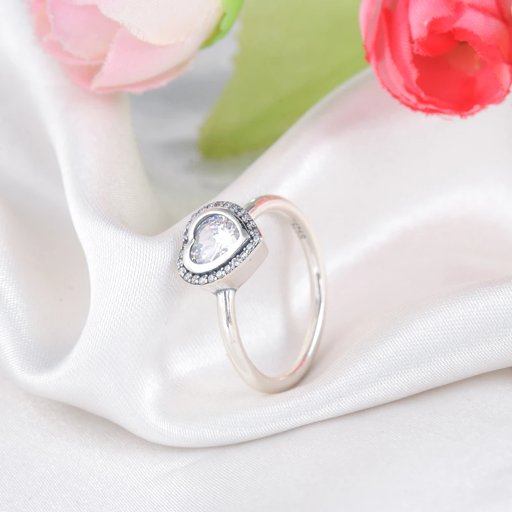 Suplush 925 пробы Серебряное Сверкающее кольцо чистый фианит в форме сердца