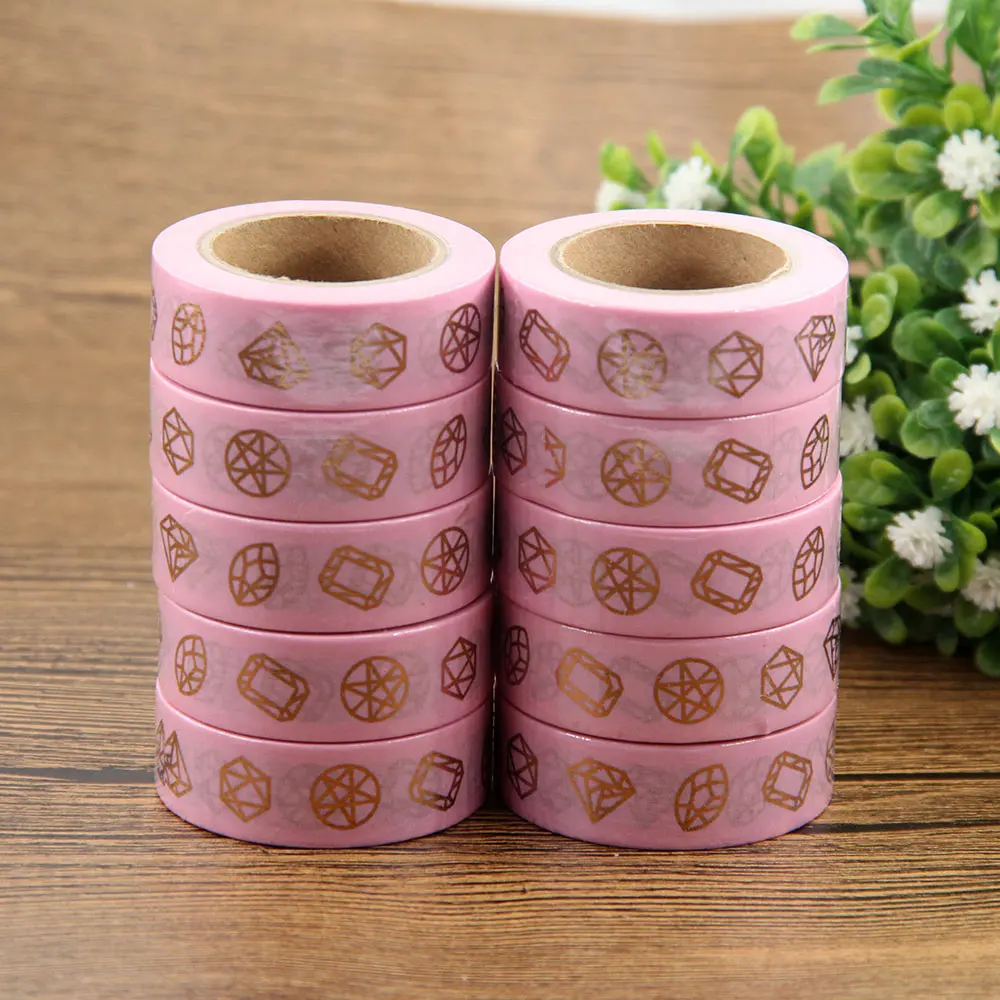 

10X Diamond Foil Washi Tape Pink Japanese 1.5*10meters Kawaii Scrapbooking Tools