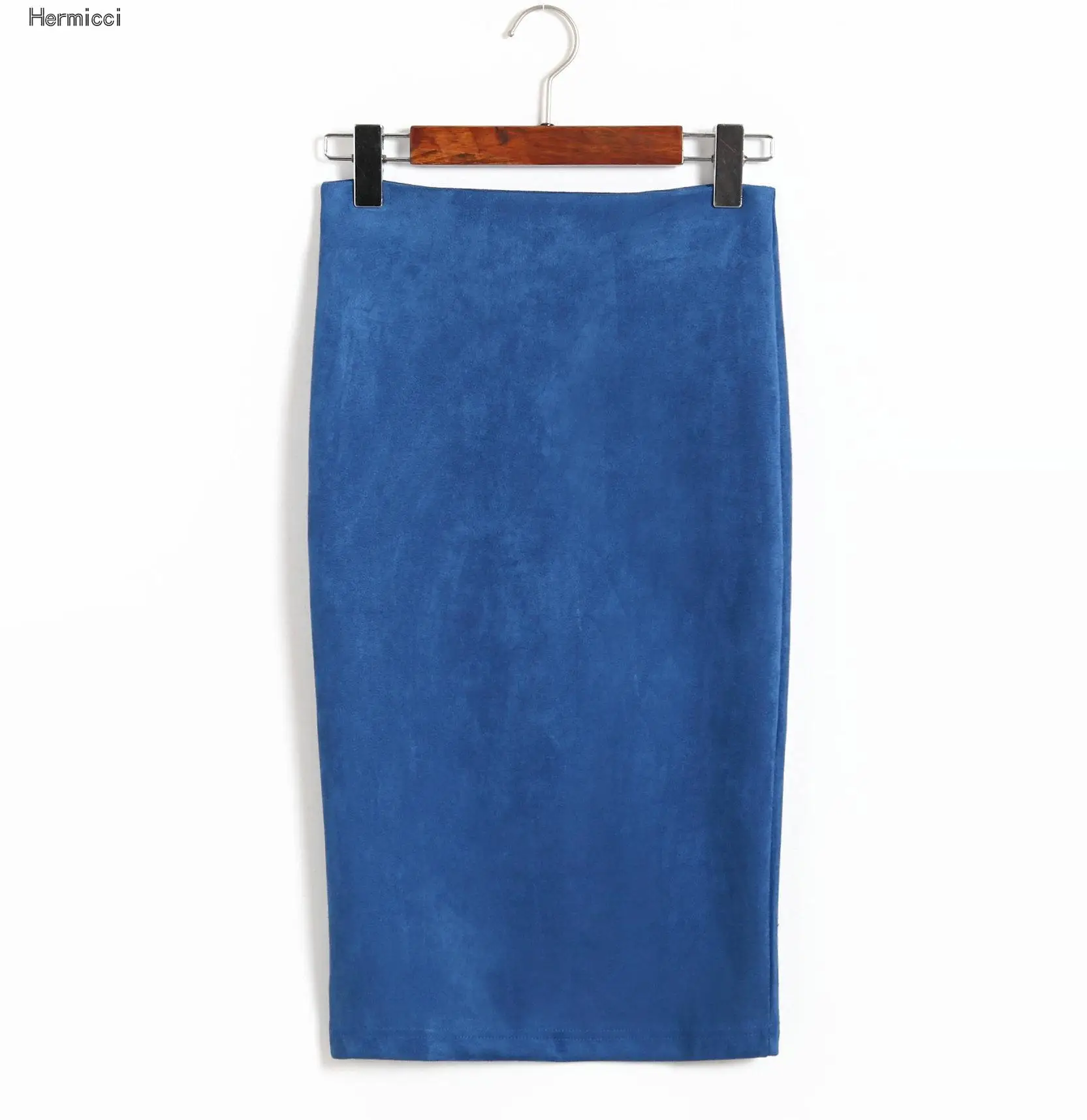 Женская замшевая юбка карандаш Hermicci однотонная винтажная средней длины с