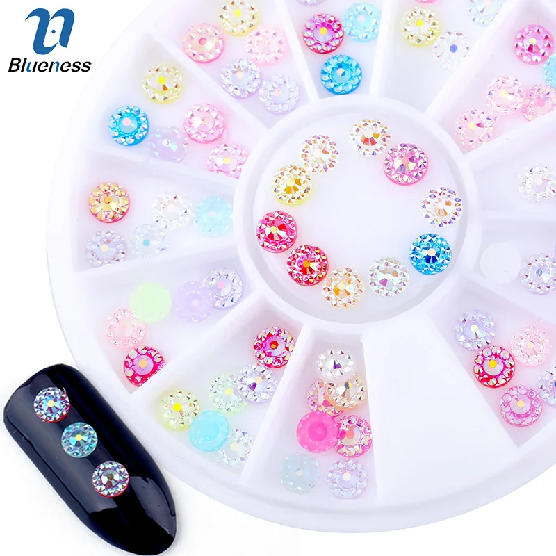 Blueness 1Wheel Round Sequins Studs Design Rhinestones For Nails Art Decorations Accessories Manicure DIY UV Gel Acrylic Crystal | Красота и