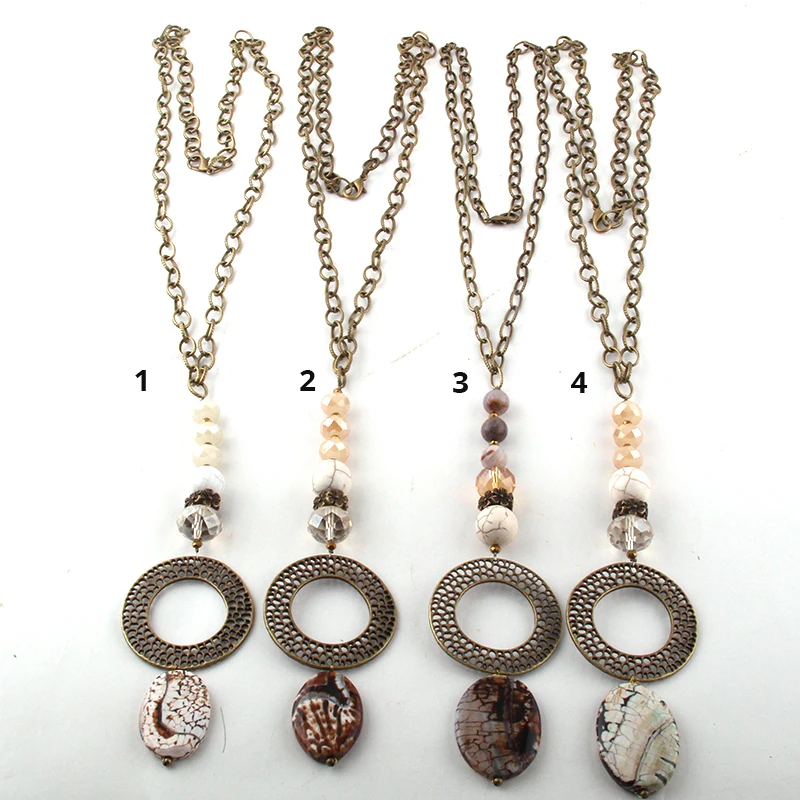 Женское ожерелье с длинной цепочкой из натурального камня подвеской