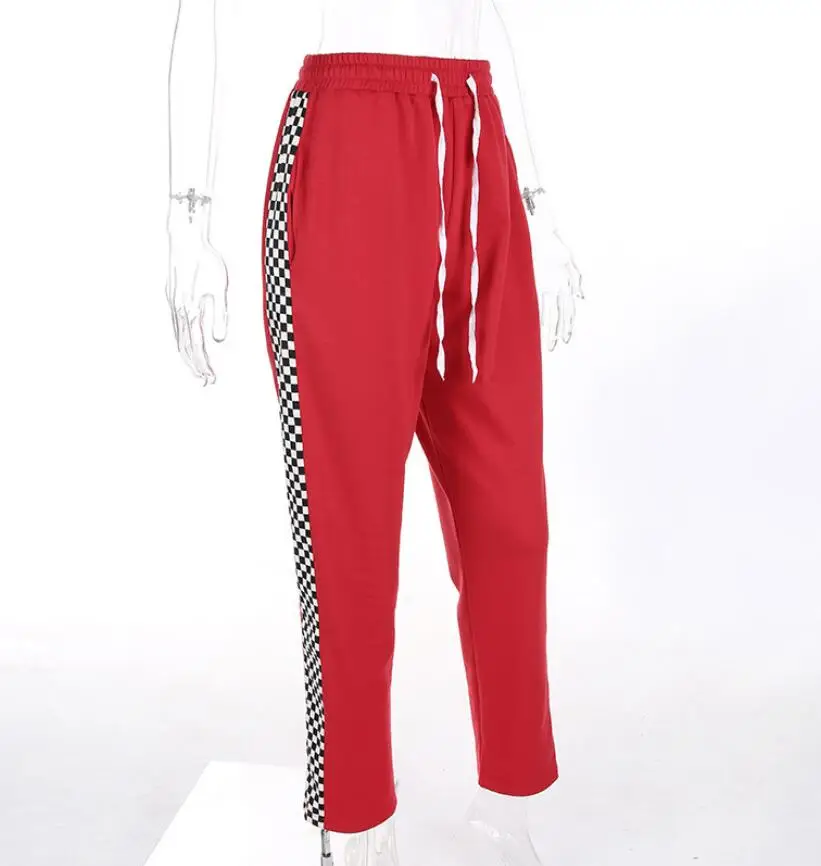 Checkerboar Drawstring High Waist Patchwork Trousers | Женская одежда