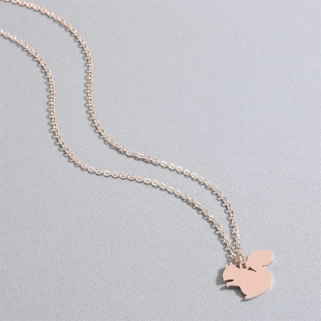 

Kinitial Cartoon Squirrel Necklace Pendant Chain Choker Collar Fashion Stainless Steel Animal Jewelry For Women Girls Kid Gift