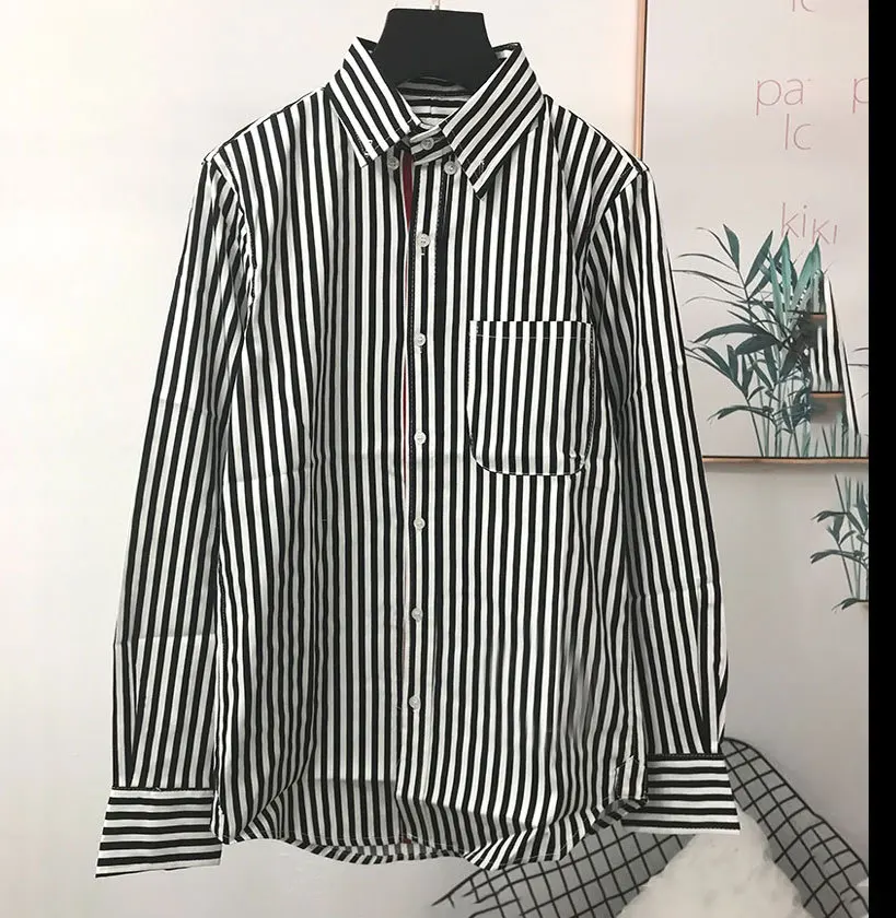 

New 19 Men Oxford Classic embroidery Striped Fashion Cotton Casual Shirts Shirt high quality Pocket long-sleeves Top S-XL #SN12