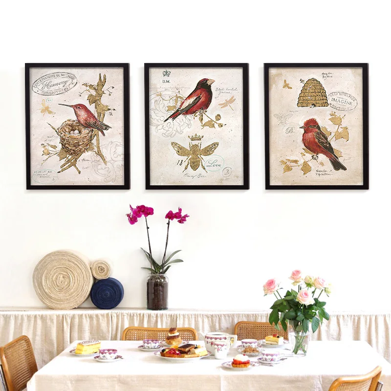 Vivi Птичье гнездо на винтажной открытка чеканка масляная краска ing ретро холст