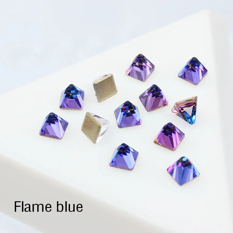 Flame blue Горячие 3D Стразы для дизайна ногтей с плоским дном 4 мм квадратные конические Стразы для ногтей DIY декоративные ремонтные принадлежности - Цвет: Flame blue