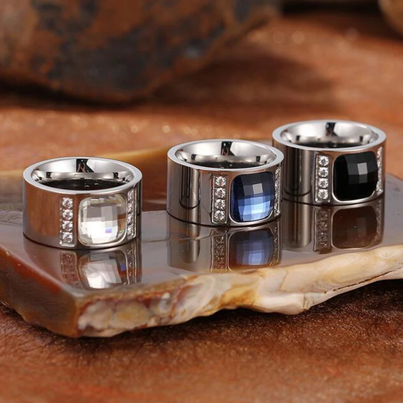 Женское черное кольцо из чистого Синего Камня для вечерние серебряное