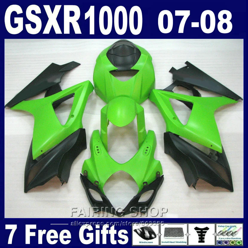Новый популярный комплект обтекателей для мотоциклов Suzuki GSXR 1000 07 08 зелено черные