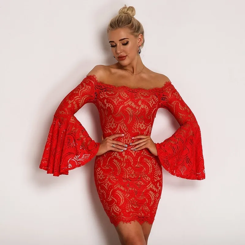 DAK219Red Justchicc элегантное кружевное летнее платье для женщин с вышивкой и оборками, вечерние платья с высокой талией, винтажное Клубное сексуальное мини-платье с круглым вырезом - Цвет: DAK219Red