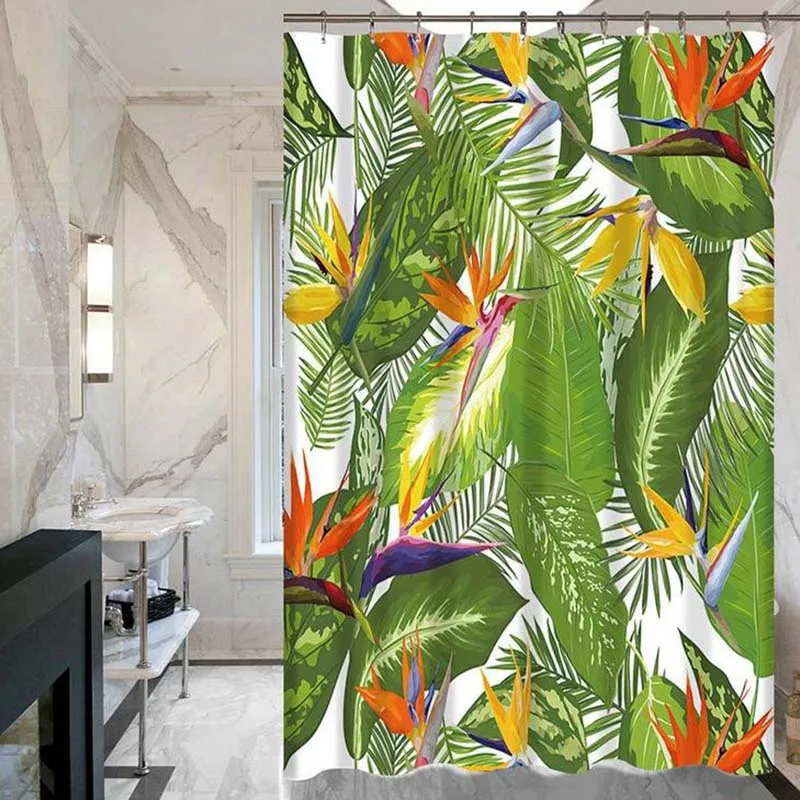 Tropical Plants Green Leaves Creative Digital Printing Curtains Shower Bathroom Products With 12 Hooks Wholesale | Дом и сад