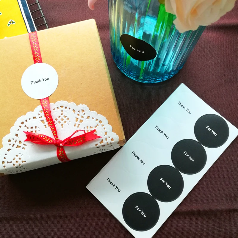 

120pcs White Black Thank You For You 4.5cm Paper Adhesive Stickers Label DIY Hand Made Cake Gift Paper Box Packaging Decoration