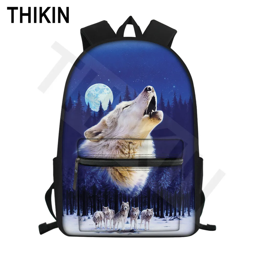 Школьный ранец THIKIN Moon с принтом волка рюкзак из полиэстера для мальчиков детская