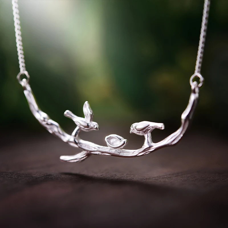 Lotus Fun реальные 925 серебро ручной работы Fine Jewelry птица On Отрасли ожерелье с подвеской Acessórios для женщин колье