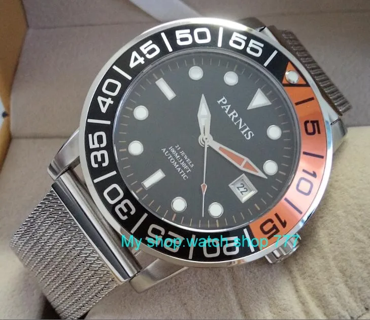 Мужские наручные часы 42 мм PARNIS с сапфирами и кристаллами японские 21