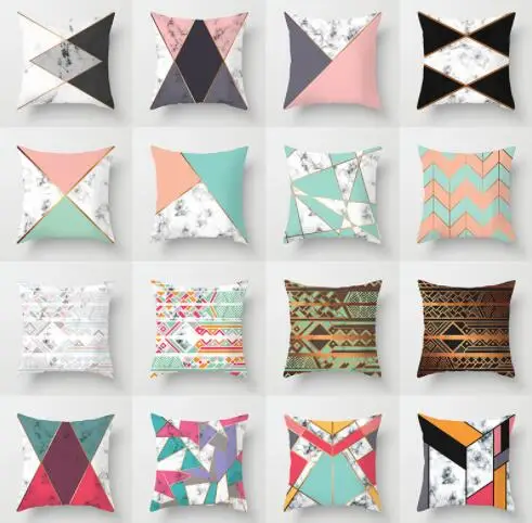 

Geometric Pattern Cushion Cover Home Decor Sofa Throw Square Polyester Peach Skin Pillowcase 45*45cm