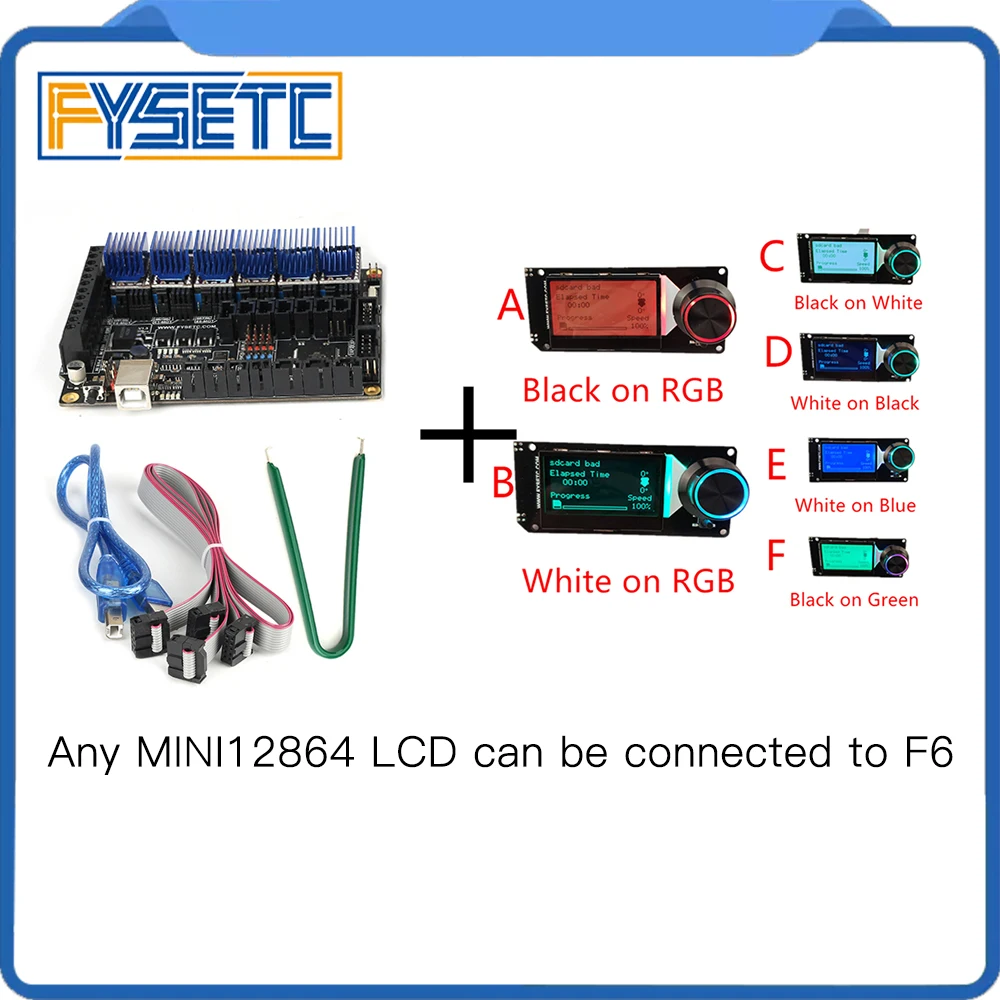 Плата FYSETC F6 V1.3 + Драйвер шагового двигателя DRV8825 6 шт. экран ЖК дисплея MINI12864 mini 12864