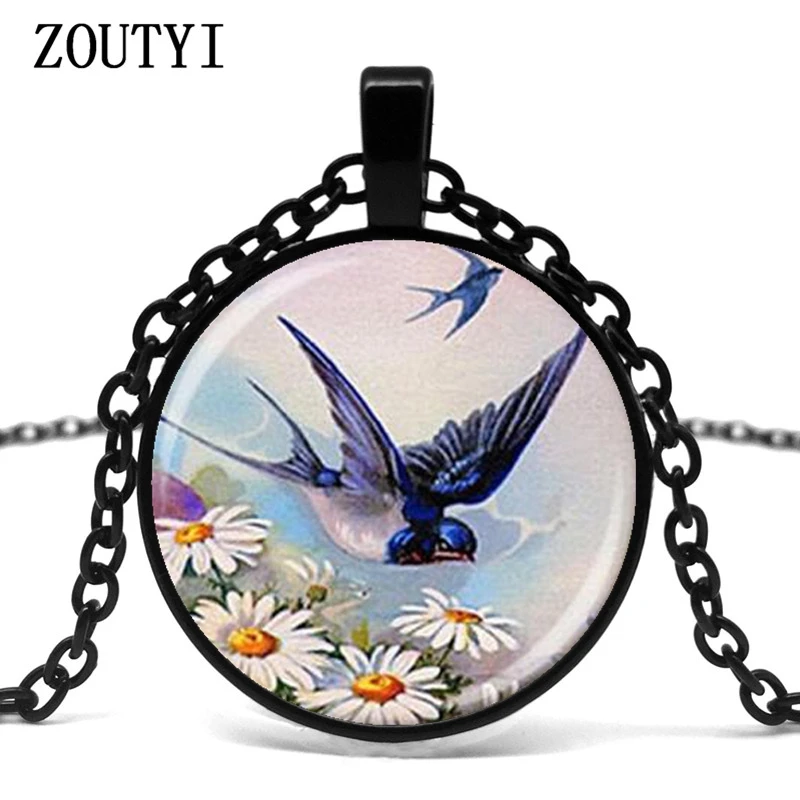 2018/горячая Распродажа кулон в виде стеклянного купола синяя ласточка летающая