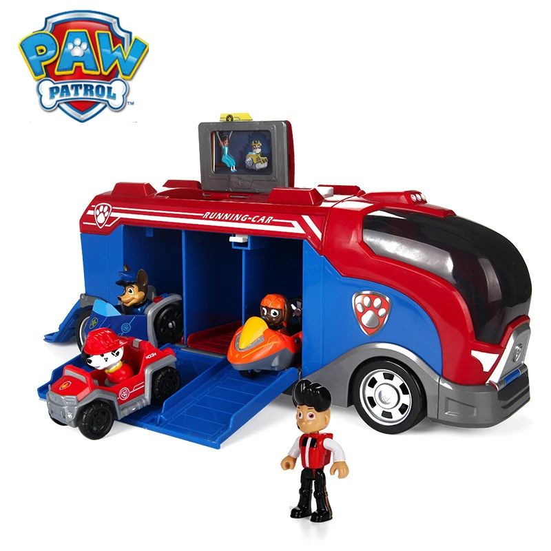 Paw Patrol игрушечный автобус Райдер капитан отправляет три автомобиля наугад CMB музыкальная модель Pow Patrol ПВХ Фигурки игрушки для детей Подарки