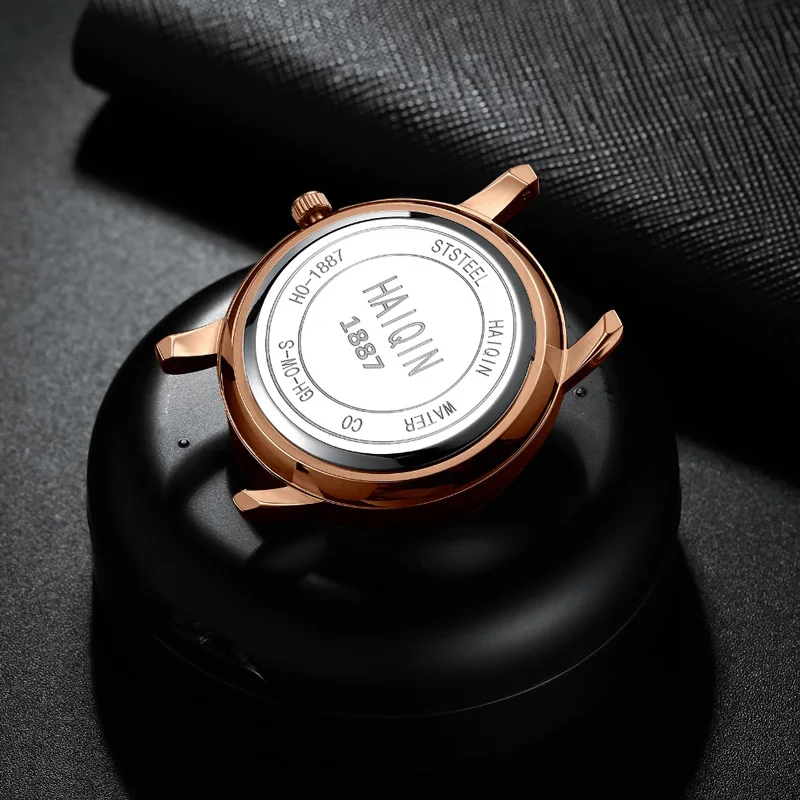 

HAIQIN Top Luxury Brand Men's Watches Stainless Steel Moon Phase Waterproof Watch Men Simple Business Quartz Wrist Watches Men