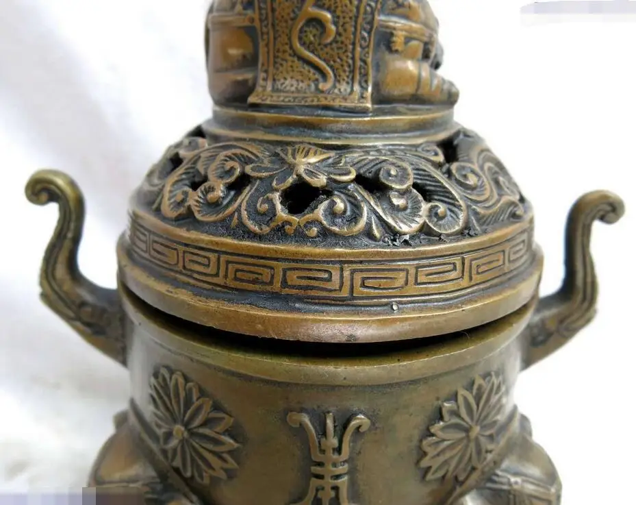 8 &quotКитайская латунная медная декоративная картина слон Курильница статуя