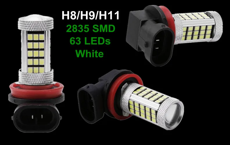 YHKOMS H11 противотуманный светильник, светодиодные лампы 50 Вт, яркие SMD чипы 2835 H8 H9, лампа с объективом, белая 600lms, замена для автомобилей 12 В, 2 шт