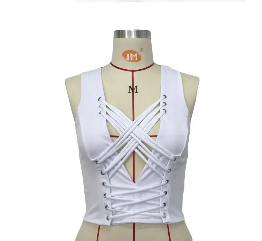 2017 летний Модный укороченный топ без рукавов на шнуровке в уличном стиле