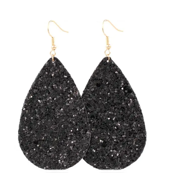 Hot Selling Classic Secquin Pu Leather Big Water Drop Dangle Earrings Bohemia Statement TearDrop | Украшения и аксессуары