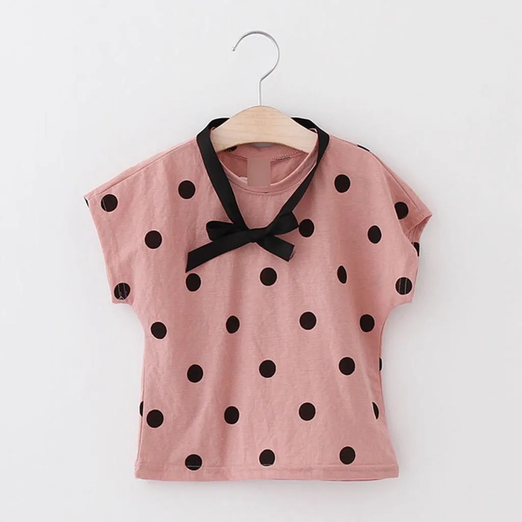 Комплект летней одежды для маленьких девочек футболка в горошек с круглым