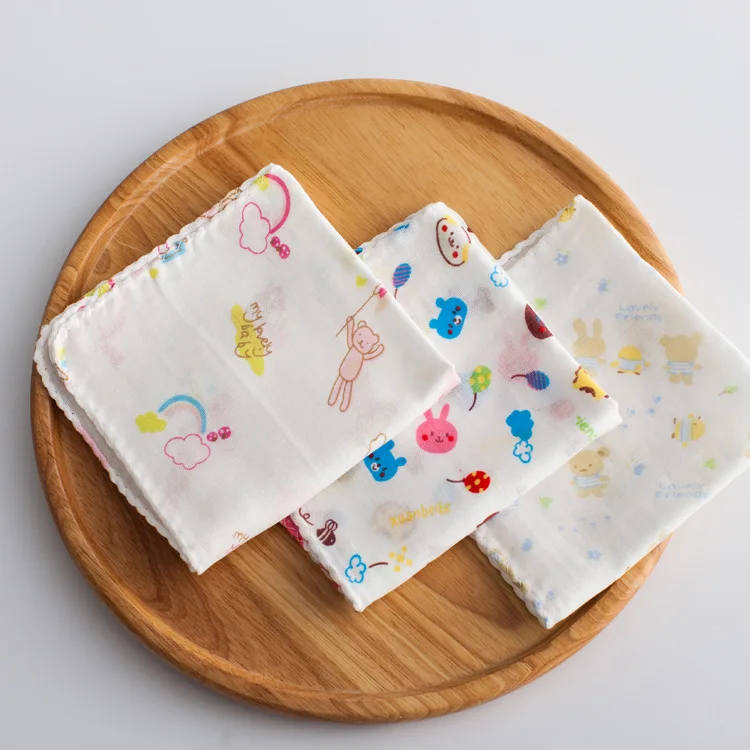 

New 5PCS 29*29cm 100% Cotton Cartoon Waterproof Baby Bibs 2 Layers Soft Newborn Kid Feeding Baby Saliva Towel For 0-24 Months