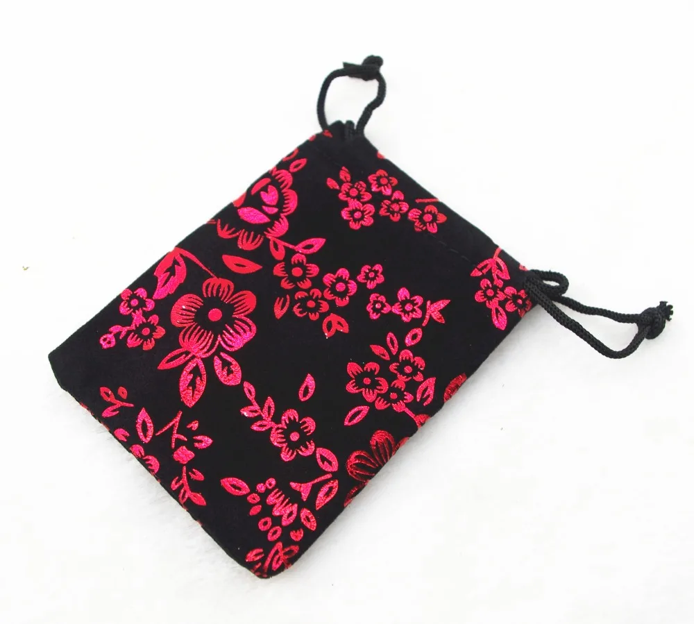 Бархатные Мешочки для ювелирных украшений с красными цветами черные 3 6x4 8 дюйма