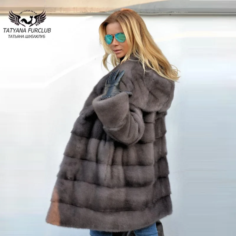 Новая стильная шуба TOPFUR из натурального меха норки женское длинное тонкое