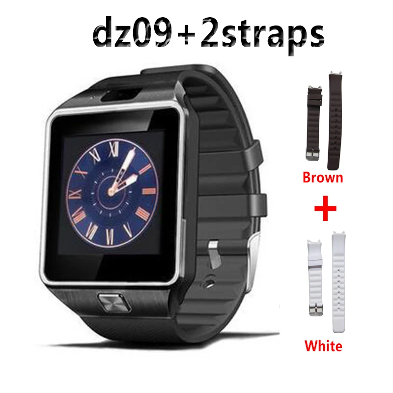 Black and 2 straps Умные часы relogio inteligente с Bluetooth, мужские умные цифровые спортивные умные часы DZ09, шагомер для смартфонов на базе Android - Цвет: Black and 2 straps