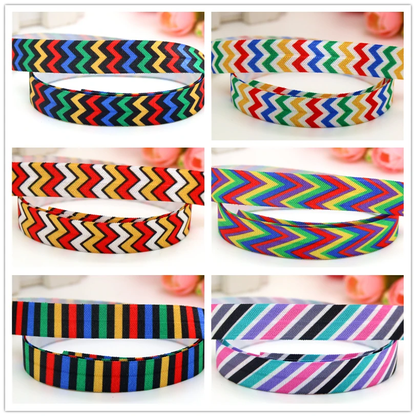 Повязка на голову DHK 5/8 дюйма 5 ярдов эластичная с принтом в полоску шеврон