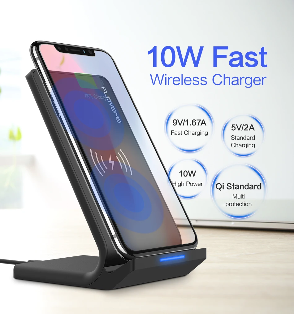 FLOVEME 10 Вт Qi Беспроводное зарядное устройство для iPhone X XS Max XR 8 Plus USB Беспроводная зарядка для samsung S8 S10 S9 Note9 Зарядка для телефона