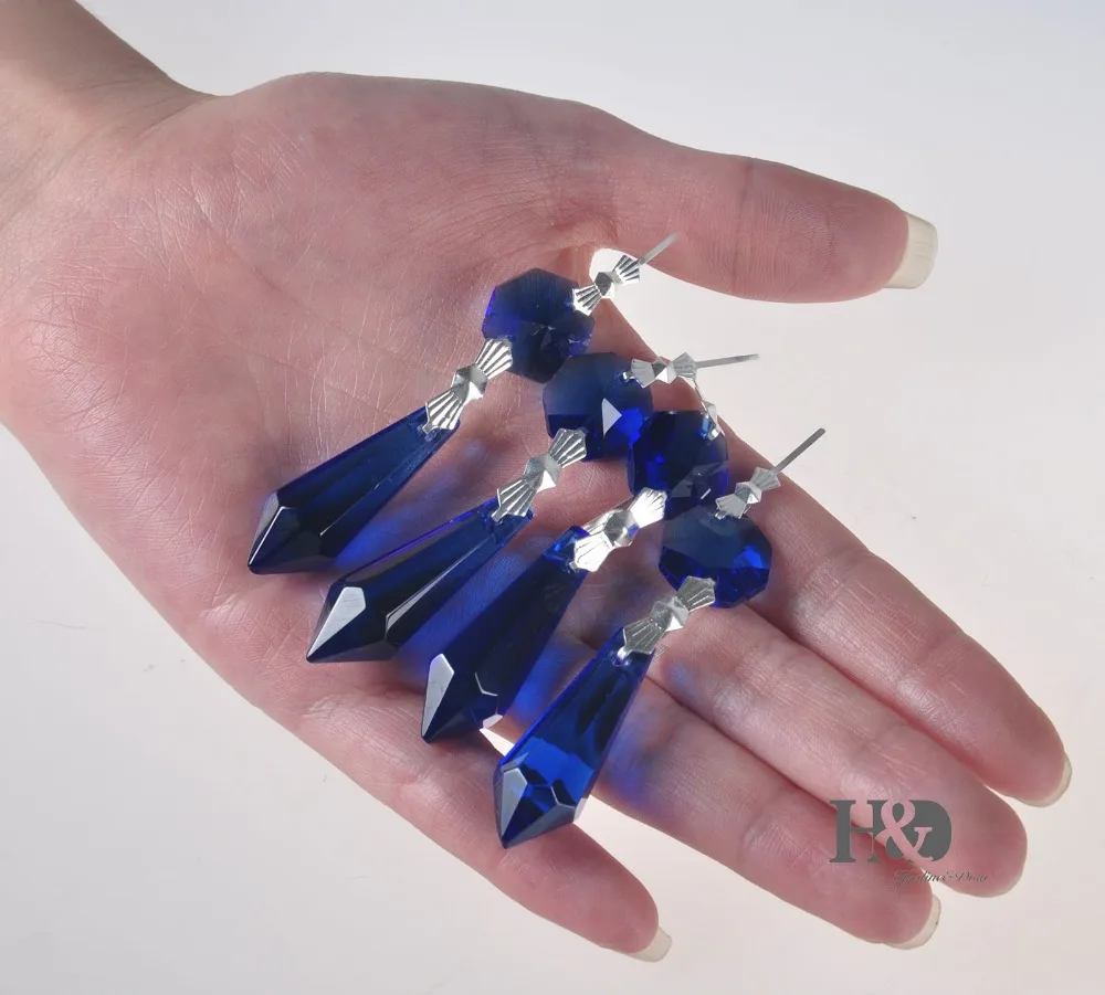 10 шт. люстра с синими кристаллами подвесная призмы детали серебристой