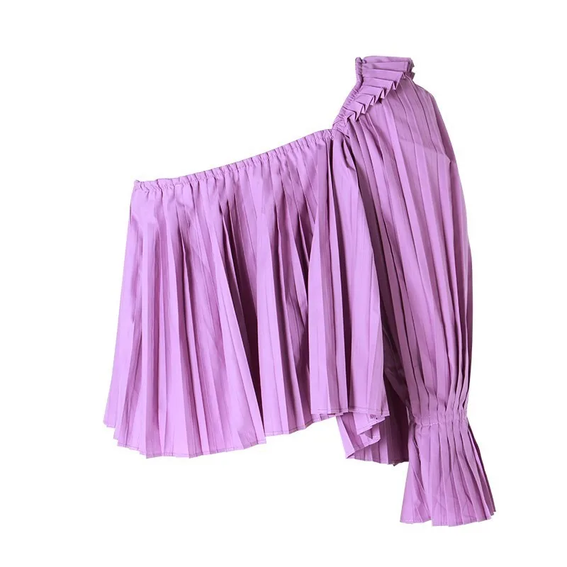 TWOTWINSTYLE однотонная женская блузка с цветочным принтом на одно плечо расклешенным