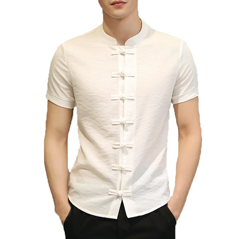 Винтаж мужские рубашки короткий рукав на пуговицах Slim Fit летнее китайское платье Ципао с рисунком Стиль футболки мужской Костюмы Camisas Masculina