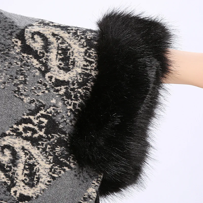 RUNMEIFA 2018 новые модные женские осенние и зимние Пейсли лисий мех воротника шерсть