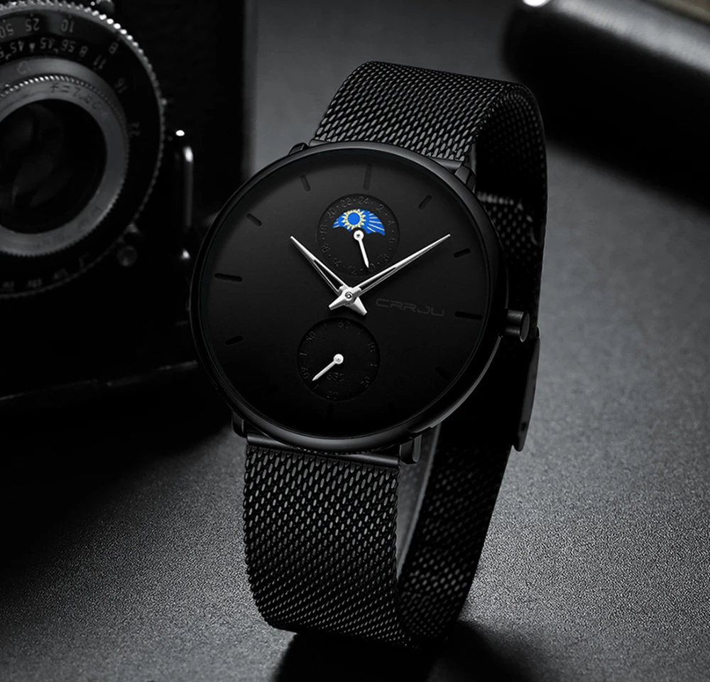 

2019 new CRRJU watch men's waterproof quartz watch fashion casual business stainless steel watch Relogio Masculino men's watch