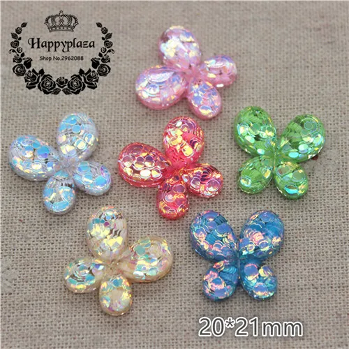 butterfly 20pcs 20 шт среднего размера Новые разноцветные блестящие полимерные цветы/бант/кролик/ракушка/Сердце плоские с оборота кабошон Сделай Сам телефон/Ремесло Украшение - Цвет: butterfly 20pcs
