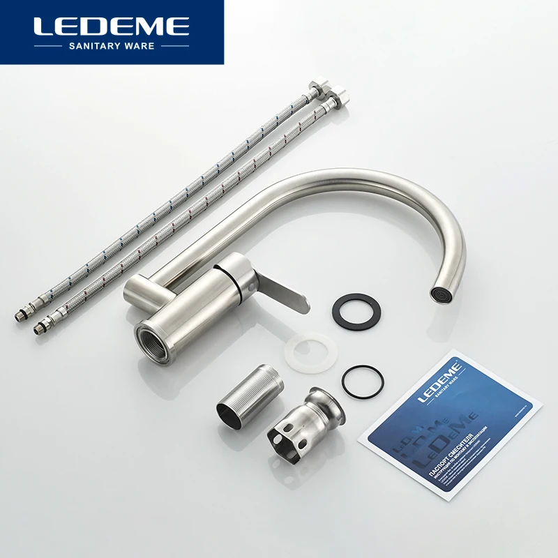 Смеситель LEDEME L74003 кухонный из нержавеющей стали матовый кран с одним держателем