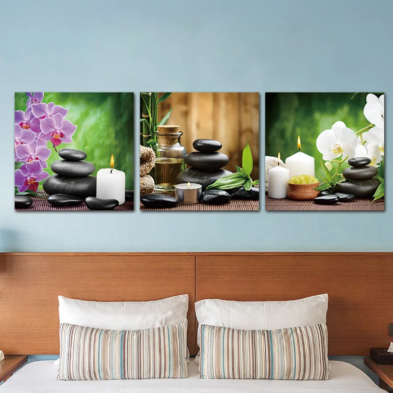 Без рамки 3 панели фиолетовые цветы свеча Canvas картина большие HD настенные