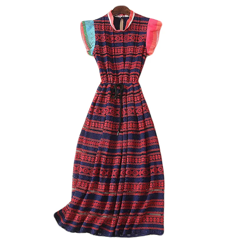 

XF 2019 Spring And Summer Models Designer Retro Casual Women'S Dress High Waist Mid-Length Fashion Milan Runway Dress