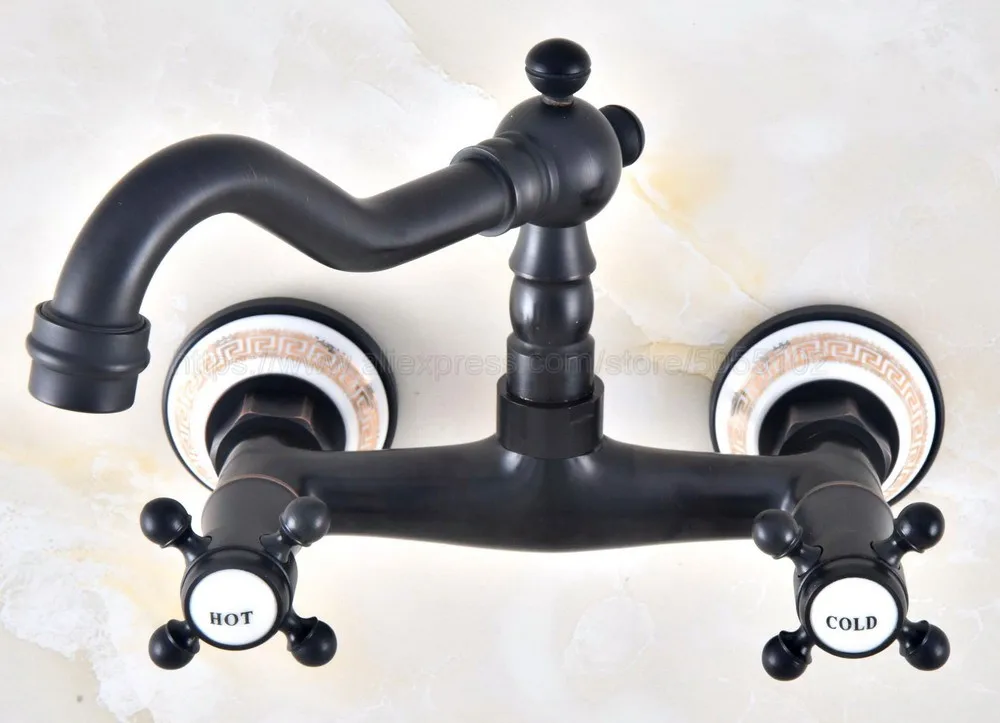 Oil Rubbed Bronze Wall Mounted Bathroom Sink Faucet Swivel Spout Bathtub Mixer Dual Handles znf455 | Обустройство дома