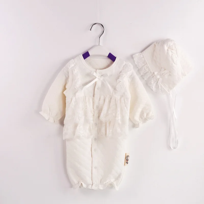 Комбинезон детский х/б с длинным рукавом и кружевом на возраст 0 9 месяцев|baby