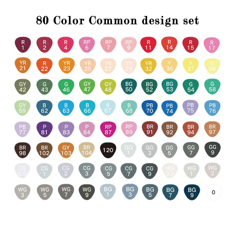 80 Color Common set Художественный маркер 168 цветов маркер на спиртовой основе маркер ручка двойная головка кисть для эскиза ручка маркер набор художественные канцелярские принадлежности - Цвет: 80 Color Common set