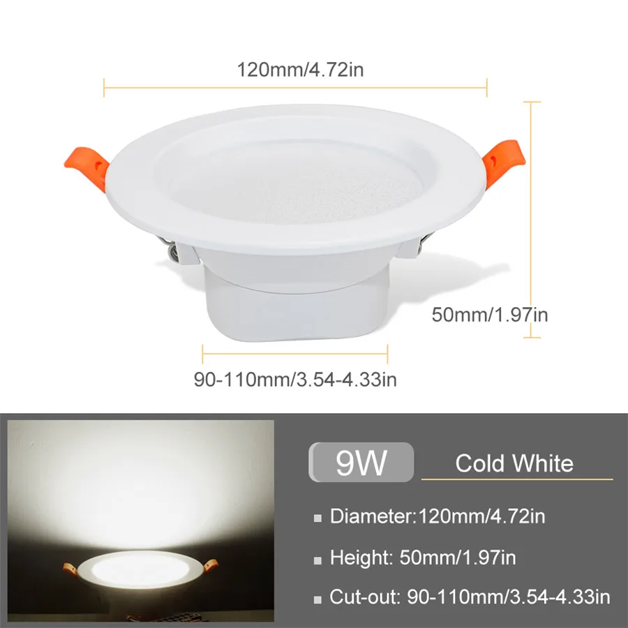 9W Cold White Светодиодный светильник 3 Вт, 5 Вт, 9 Вт, 12 Вт, 20 Вт, Круглый встраиваемый светильник, точечный светодиодный светильник, AC 220 В, 230 В, потолочный светильник, внутренний Светодиодный точечный светильник для кухни - Испускаемый цвет: 9W Cold White
